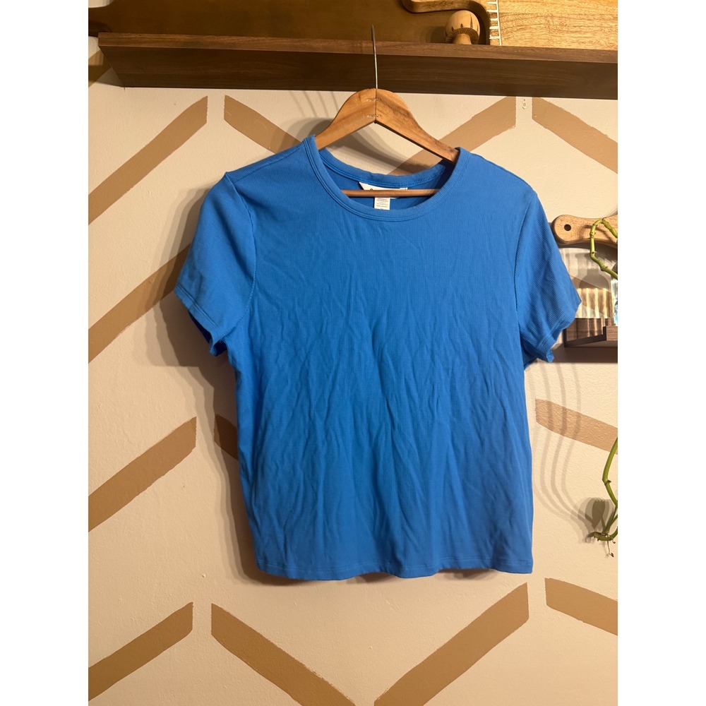 Athleta Ribbed T-Shirt Womens XL Blue Short Sleeve Modal Blend 415630-06